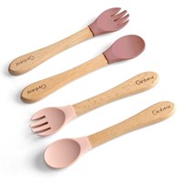 4 Pcs Ginbear Silicone Baby Spoon and Fork Self-fe