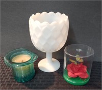 Milk Glass Candy Dish/Hat Candle/Solar Dome