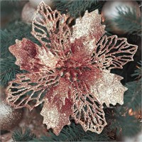 KOILLUXU Artificial Christmas Flowers Glitter Fake