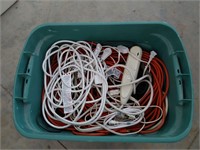 Tote of Misc Extension Cords & Strips