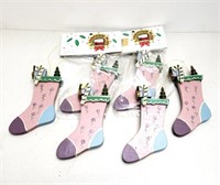 6 Stockings pink wood Christmas ornaments