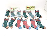 12 Stockings red green wood Christmas ornaments