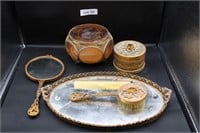 Vanity Set Including Mirror Tray, Brushes,