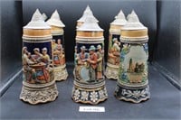 (6) German Beer Steins With Music Boxes on Bottom