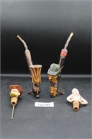 2 Wooden Folk-art Pipes with 2 Bottle Stoppers