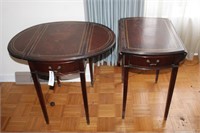 Pair Of Leather Top Drop Leaf Side Tables