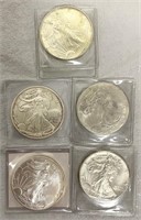 Five Fine Silver American Eagle Coins