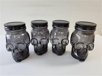4 Skull Black Glass Jars 18 oz