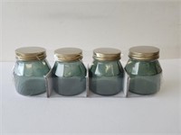 4 Green Glass Jars 4x3 in