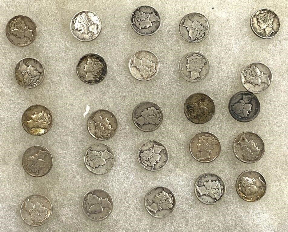 Twenty Five Mercury Head Silver Dimes