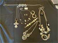 Silver Tone & Rhinestone Necklace & Earring Sets