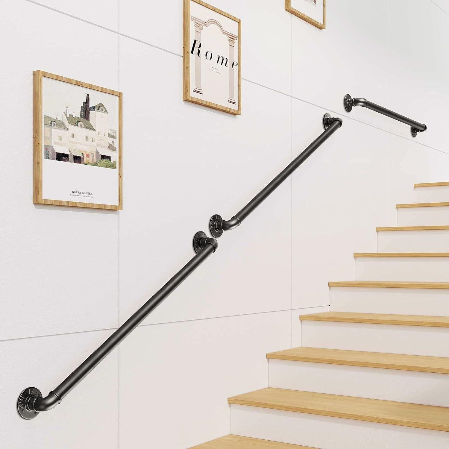 Elibbren 3.3FT Pipe Handrail  Sturdy  Black