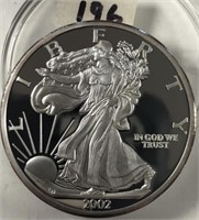 2002 Proof 100 mil. .999 Silver American Eagle