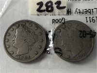 1891 & 1911 V Nickels