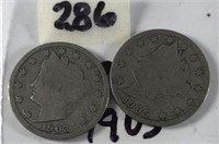 1905 & 1903 V Nickels