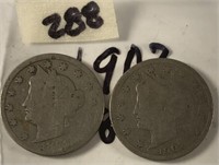 1907 & 1890 V Nickels
