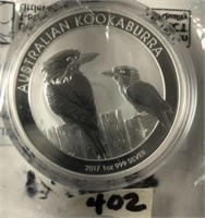 2017 BU Australia Silver Kookaburra Dollar 1 oz.