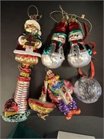 6 Glass Ornaments; 1 Lead Crystal Ball