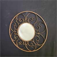 Round mirror, decorative rustic metal frame