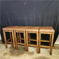 Wooden Stools, Leather Upholstery, set of 4