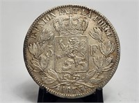 1873 Belgium Silver 5 Francs Leopold III