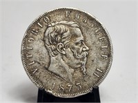 1873 Italy Milan Silver 5 Lire Vittorio Emmanuel I