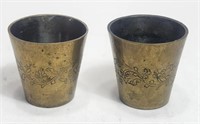 Brass Shooter Cups Etched Flower Pattern