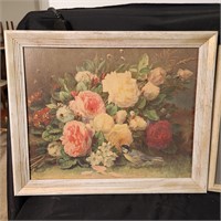 TWO ANTIQUE FLORAL PICTURES