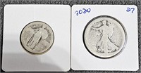 2 Silver Vintage Coins nodates, 1/4 &1/2 Liberty $