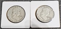 (2) Silver Franklin 1/2 Dollar Coins 1960 D &52 S