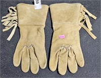 Leather Work Gloves w/ Blue Lining & Fringe