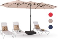 PHI VILLA 15ft Patio Umbrella w/ Base - Beige