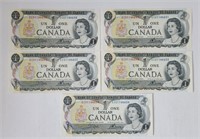 1973 Canada $1 5 Consecutives UNC