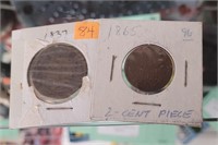 1837 Large Cent & 1865 2 Cent Piece