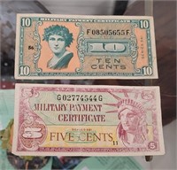 (2) Military Payment Certificates - $0.05 $0.10
