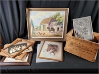 Vintage Wall Art & Wood Crate