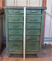 Rolling Green Metal Cabinet w/Butcher Block Top