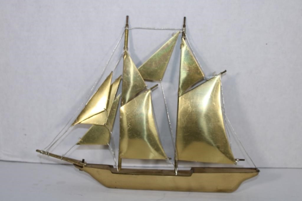 Vintage Brass Sail Boat 10 1/ x 8