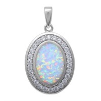 Sterling Silver White Opal Created Pendant