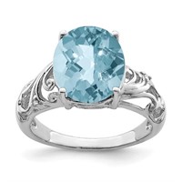 Silver Checker Cut Sky Blue Topaz Diamond Ring
