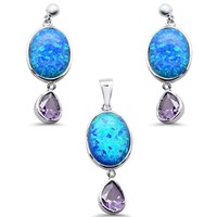 Sterling Silver Blue Opal Amethyst Created Set