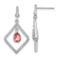 Silver Diamond Rose Quartz Dangle Earrings