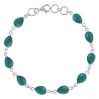 Sterling Silver Marquise Cut Green Onyx Bracelet