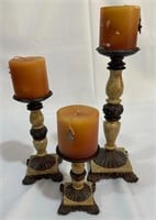 Set of 3 Decorative Candlesticks w/ Candles