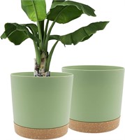 2 Pack Green Planters  12 inch with Drainage