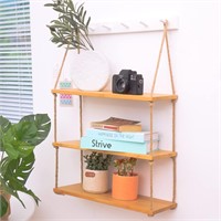 BLUU Bamboo 3 Tier Hanging Shelves  2 Hooks3 PCS