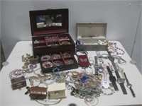 Jewelry Boxes W/ Jewelry Watches Tokens More