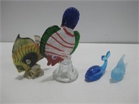 Art Glass Fish, Whale & Ceramic Fish Tallest 10"