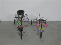 Two Metal Tricycle Planters Largest 19"x 15"x 29"