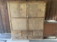 Large Wood Cabinet w/2 Doors & 5 Drawers,
